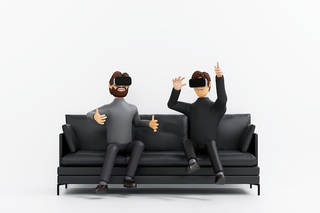 Deux hommes profitent de la réalité virtuelle avec des lunettes VR technologie de réalité virtuelle jeu de cinéma rendu 3D