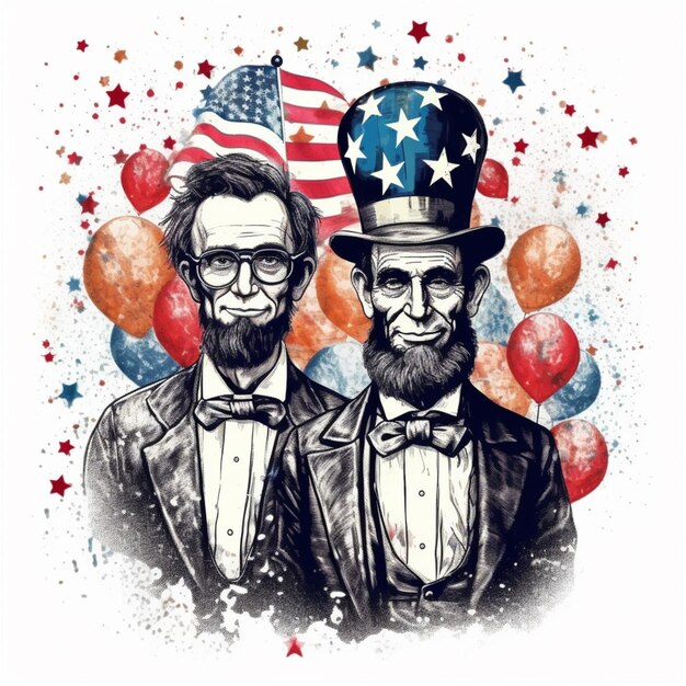 Photo deux hommes en smoking avec des drapeaux américains et des ballons ia générative