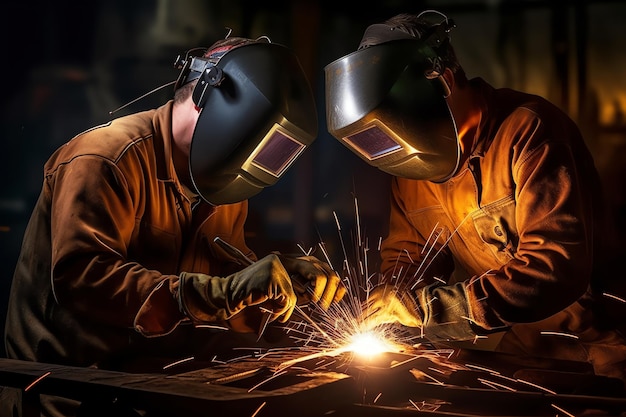 Deux hommes travaillant sur un morceau de métal