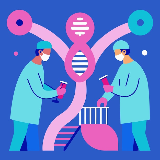 deux hommes travaillent ensemble dans un laboratoire avec les mots test sur le fond