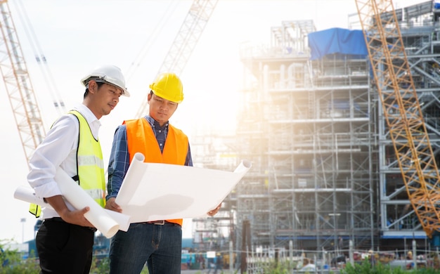 Deux ingénieur en construction travaillant sur un chantier de construction