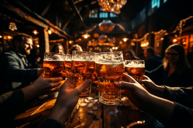 Deux jeunes amis buvant de la bière dans un bar ou un pub