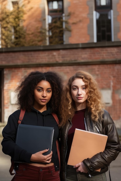 Deux jeunes étudiants avec des livres à l'université