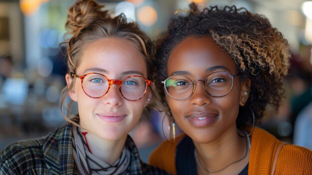 Photo deux jeunes femmes aux yeux bleus allongées sur un lit