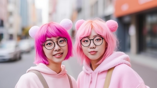 Deux jeunes femmes dans un style K pop. Illustration générée par l'IA.