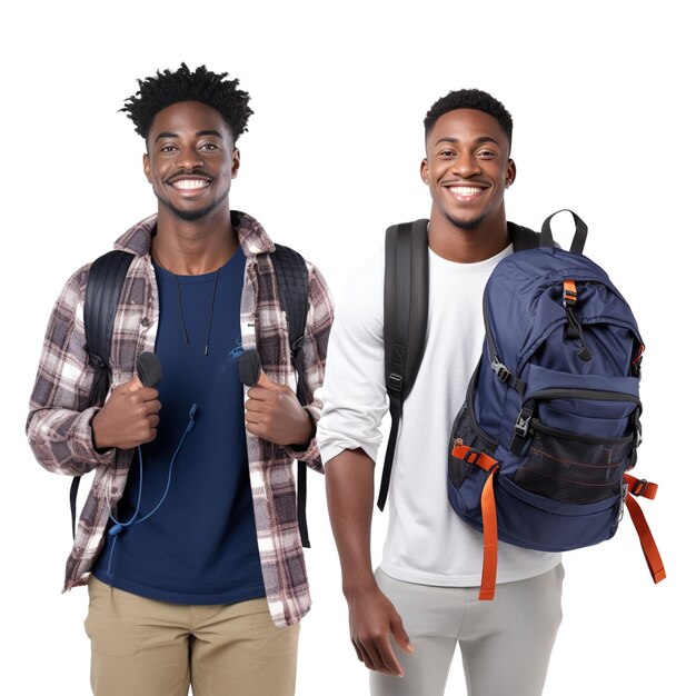 Deux jeunes hommes afro-américains avec des sacs à dos.