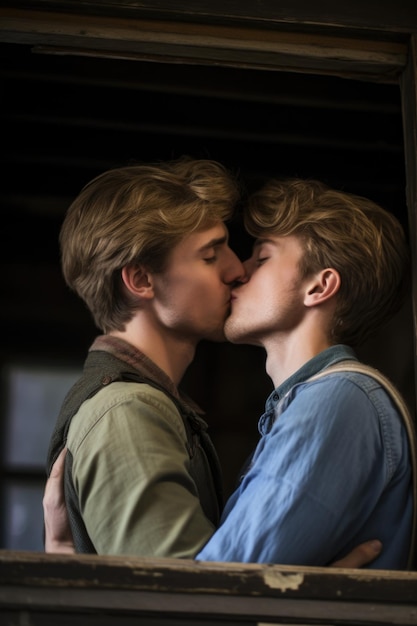 Deux jeunes hommes qui s'embrassent