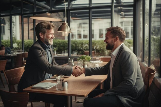 Deux jeunes professionnels se serrent la main dans un accord.