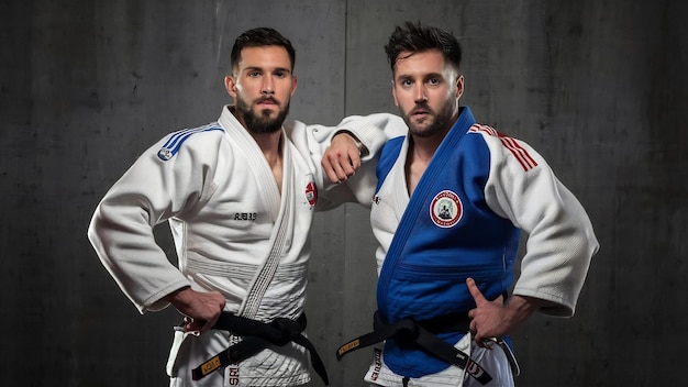 Photo les deux judokas posent