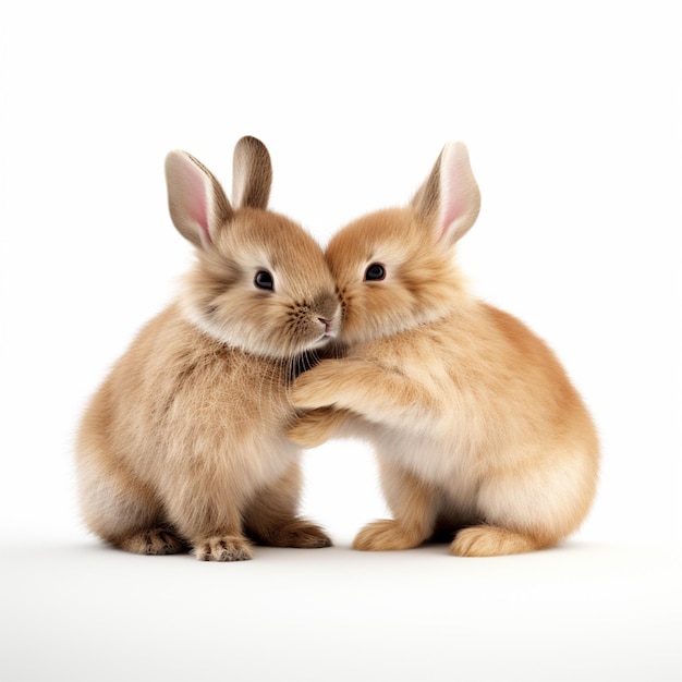 Photo deux lapins rouges s'embrassent des lapins sur un fond blanc