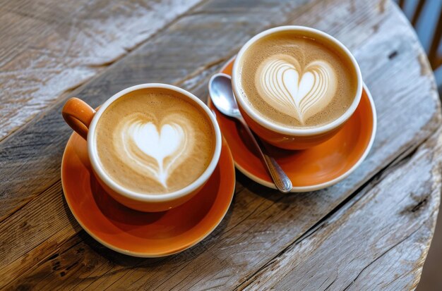 deux latte avec coeur latte art sur un plateau