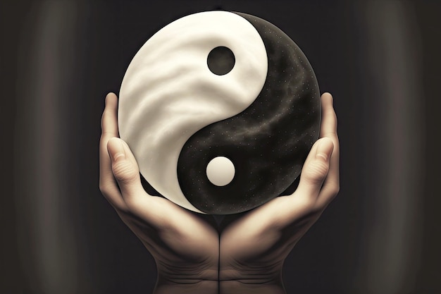 Deux mains de couleur blanche et noire symbolisant le signe du yinyang