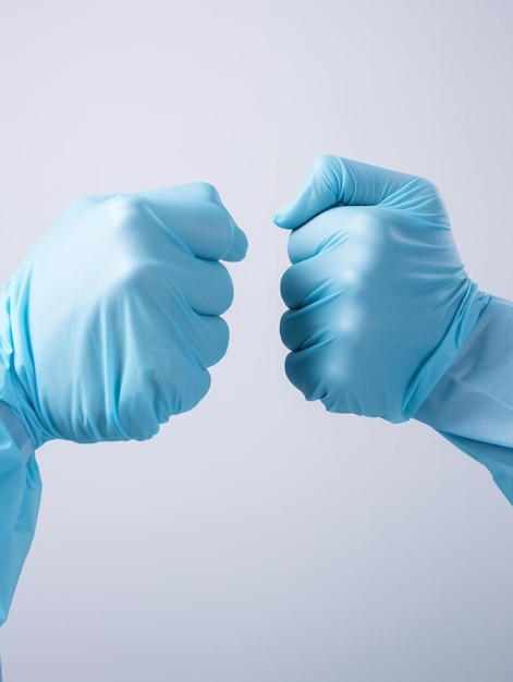 Photo deux mains avec des gants qui disent mains en l'air