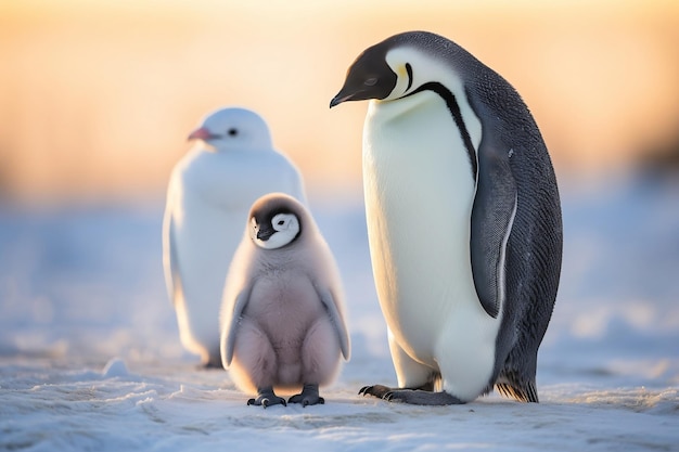 Deux majestueux manchots empereurs blancs et gris se tiennent côte à côte Generative Ai