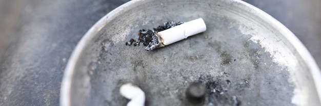 Deux mégots de cigarettes blanches se trouvant dans un cendrier