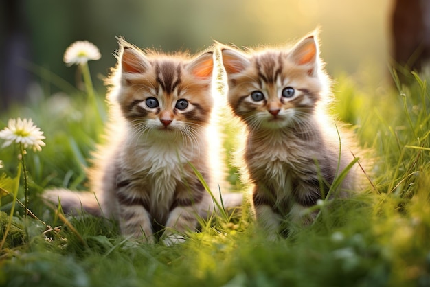 Deux mignons chatons debout dans l'herbe verte IA générative
