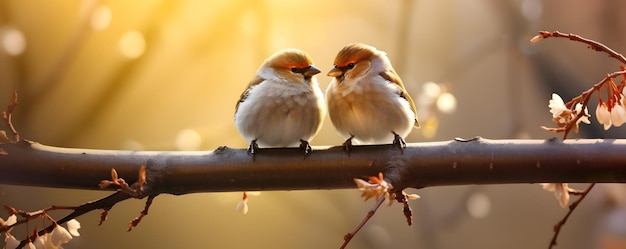 Deux moineaux d'arbre sur la branche dans un jardin