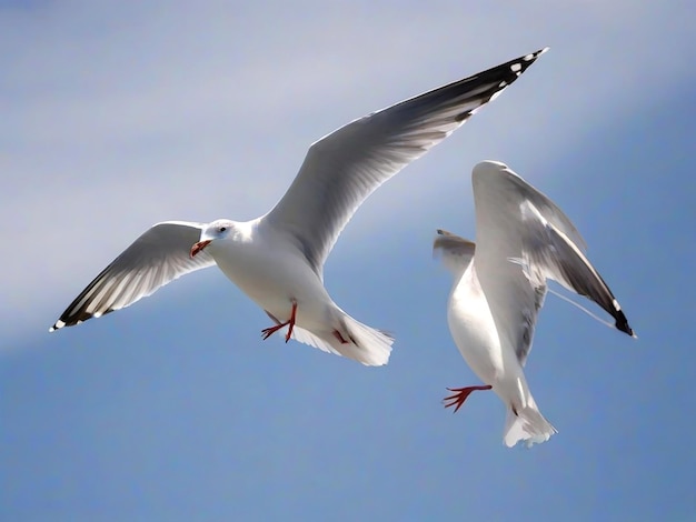 Deux mouettes en vol contre le ciel bleu AI_Generated