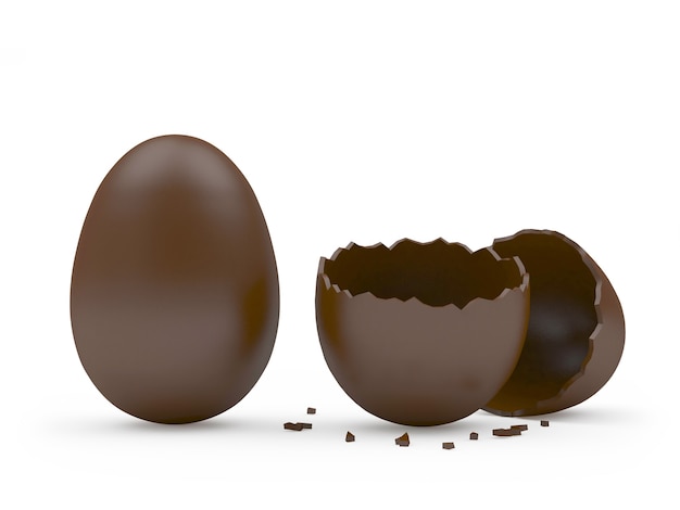 Deux œufs de Pâques en chocolat entiers et cassés