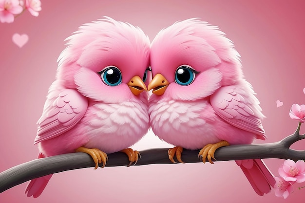 Deux oiseaux roses très mignons amoureux