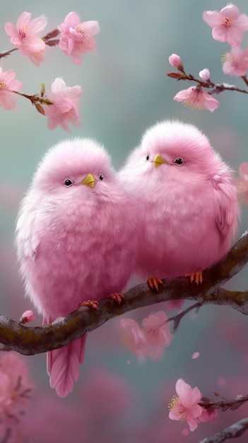 Photo deux oiseaux se reposant sur une branche d'un cerisier