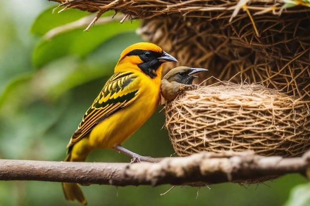 Photo deux oiseaux sont assis sur une branche avec le mot n dessus