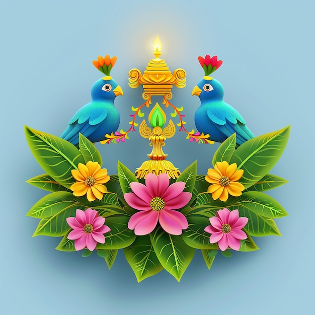 Photo deux oiseaux sont assis sur une couronne de fleurs avec des fleurs et une croix d'or