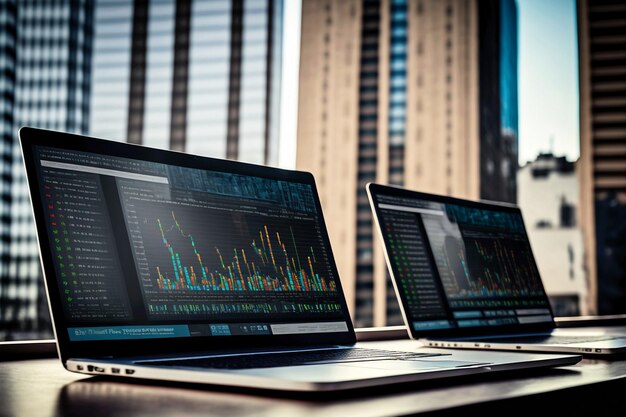 Deux ordinateurs portables avec un graphique à l'écran
