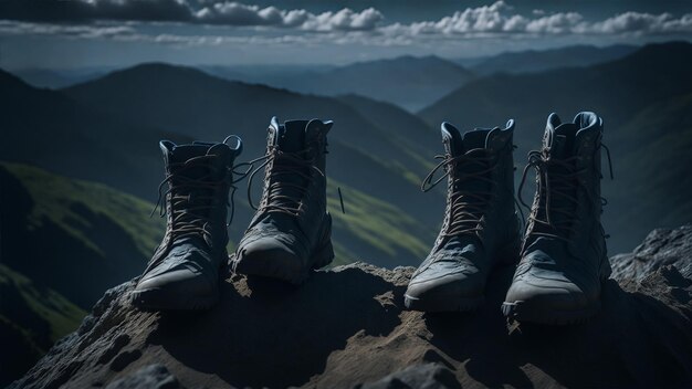 Deux paires de bottes en montagne