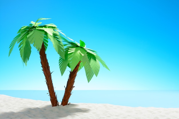 Deux palmiers sur fond de plage de sable