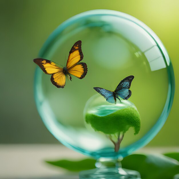 Photo deux papillons sont sur une plante verte et l'un est jaune et l'autre est une plante verte