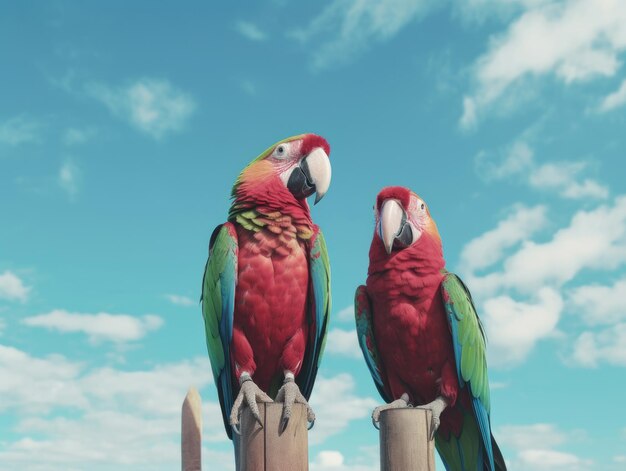 Deux perroquets aras oiseaux tropicaux