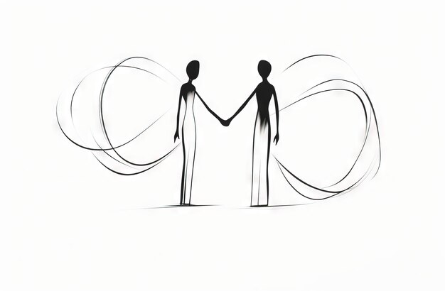 Photo deux personnes dans un style de ligne couple un dessin au trait généré par ai illustration de ligne simple abstraite