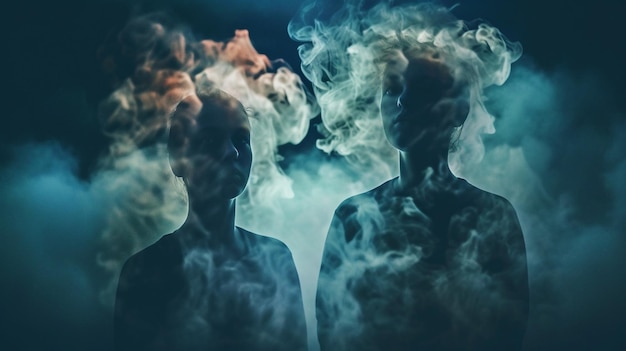 Deux personnes en fumée avec les mots "smoke" en bas à gauche