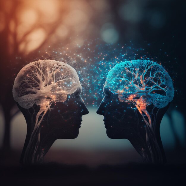 Deux personnes avec leurs têtes sous la forme d'un cerveau générative ai