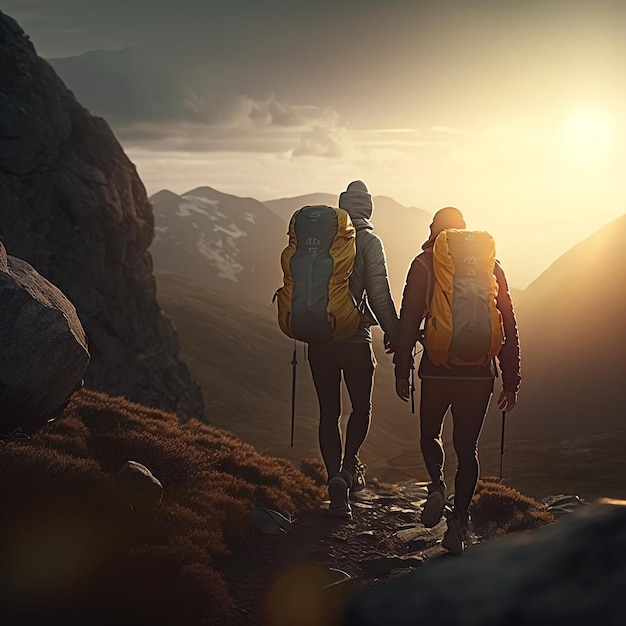 Deux personnes marchant dans les montagnes