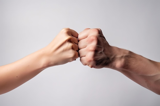 Deux personnes se frappent les poings serrés.