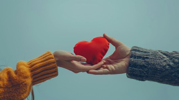 Deux personnes tenant un cœur rouge