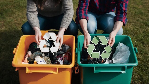 Deux personnes trient les déchets concept de recyclage zéro déchets