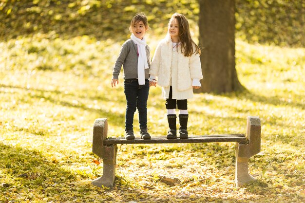 Deux petites filles au parc d&#39;automne