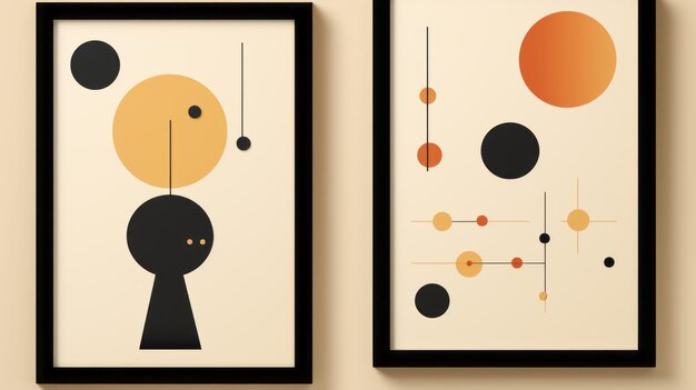 deux pièces d'art encadrées avec des cercles noirs et orange