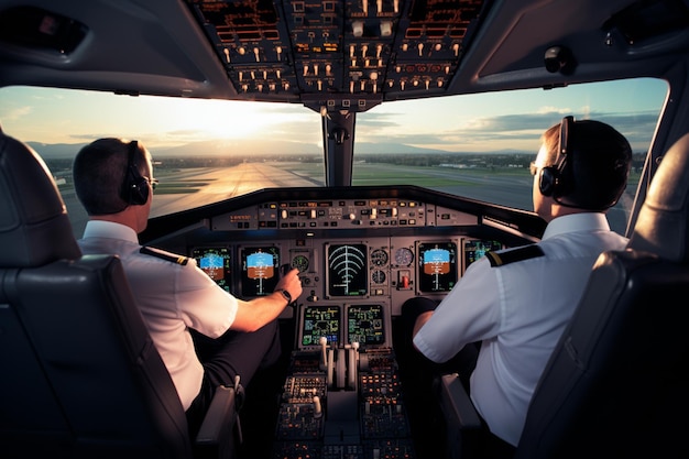 Deux pilotes dans le cockpit d'une compagnie aérienne commerciale