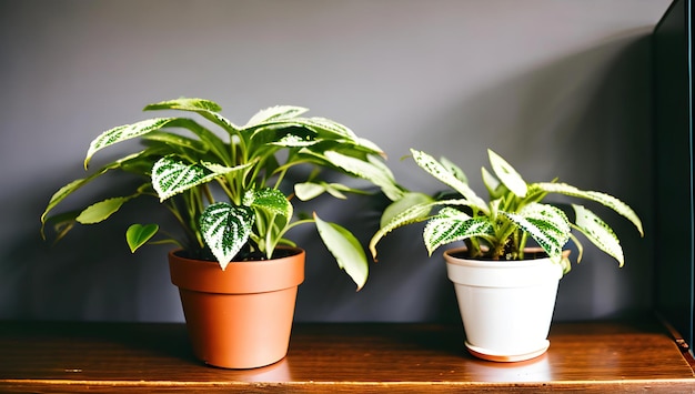 Deux plantes en pot sur une table en bois