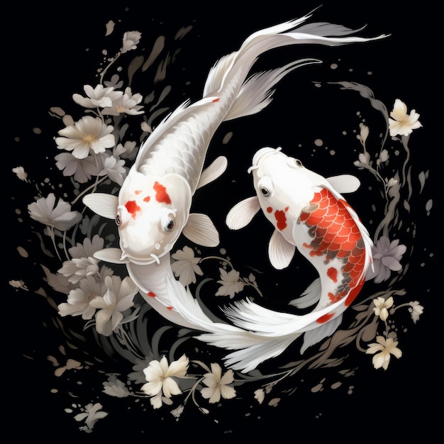 Photo deux poissons koi à la japonaise