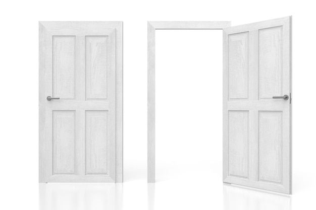 Deux portes sur fond blanc illustration 3D