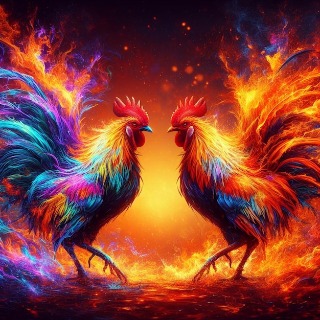 deux poulets avec les mots " coq " sur eux