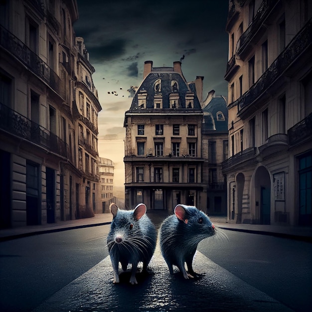Deux rats dans une rue d'une grande ville Générer Ai