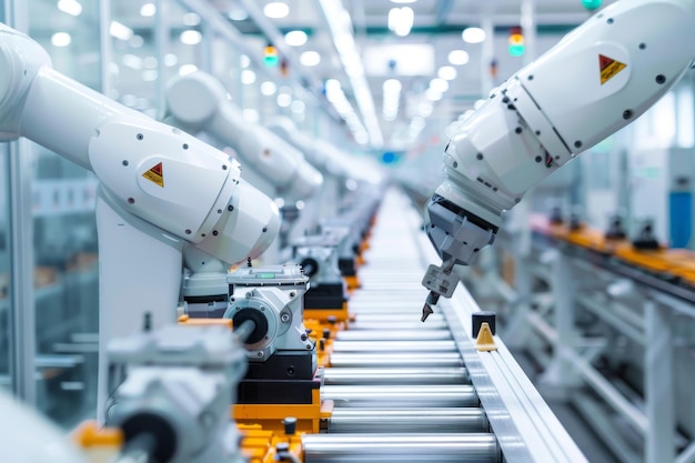 Deux robots travaillent ensemble dans une usine.
