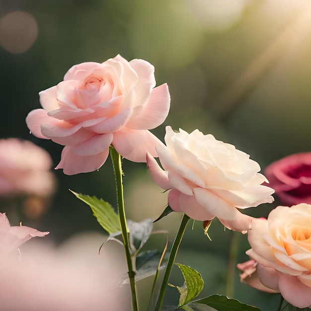 Deux roses dans la nature avec une tige verte