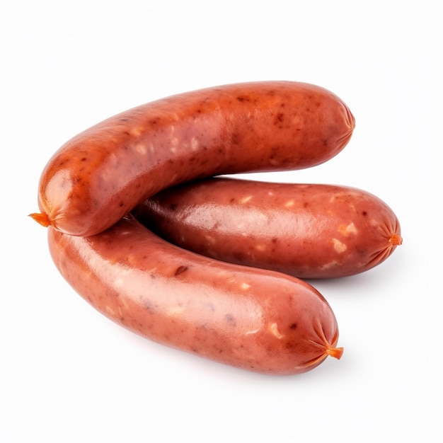 Deux saucisses avec le mot sur eux sur un fond blanc